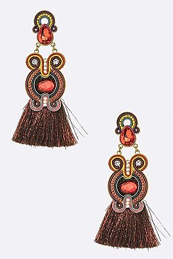 Bejeweled Metallic Tassel Statement Earrings