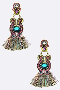 Bejeweled Metallic Tassel Statement Earrings