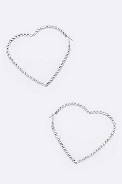 Pack of 12 Texture Heart Oversize Chain Hoop Earrings Set