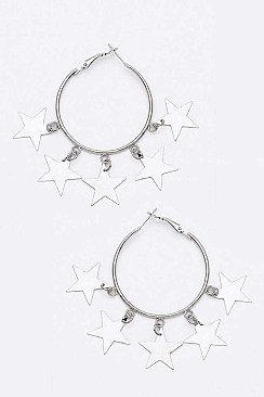 Pack of 12 Fringe Star Hoop Earrings Set