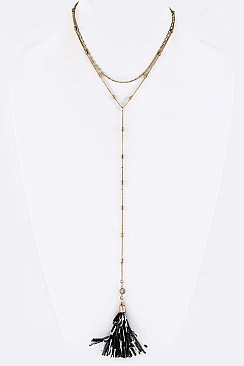 LAYERED FEATHER TASSEL DROP NECKLACE