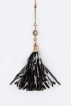 LAYERED FEATHER TASSEL DROP NECKLACE
