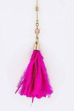 LAYERED FEATHER TASSEL DROP NECKLACE