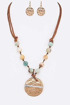 Natural Stone Beaded Wired Pendant Necklace Set