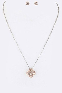 Posh Crystal Clover Pendant Necklace Set LA55-125885