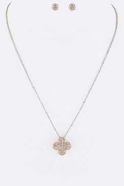 Posh Crystal Clover Pendant Necklace Set LA55-125885