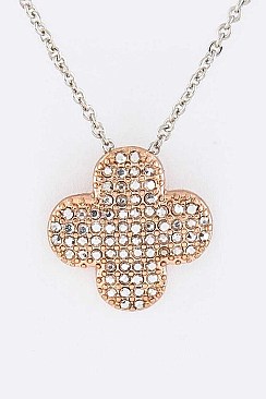Posh Crystal Clover Pendant Necklace Set LA55-125885