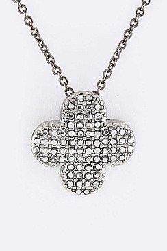Posh Crystal Clover Pendant Necklace Set LA55-125885