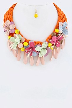 Flower Charms Braided Necklace Set LAJHN1842
