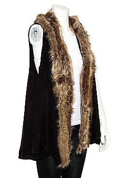 TRIM FAUX FUR OPEN VEST