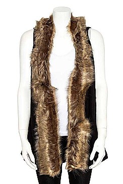 TRIM FAUX FUR OPEN VEST
