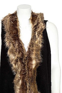 TRIM FAUX FUR OPEN VEST