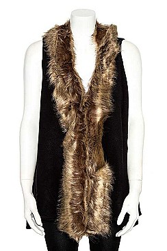 TRIM FAUX FUR OPEN VEST