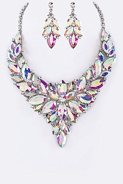 Fashionable Crystal Flower Statement Necklace Set LA-NE491670