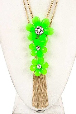 TRIPLE LINK FLOWER CHAIN TASSEL NECKLACE SET