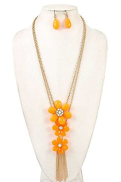 TRIPLE LINK FLOWER CHAIN TASSEL NECKLACE SET