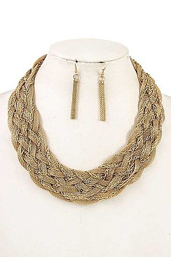 BRAIDED MESH CHAIN COLLAR NECKLACE SET