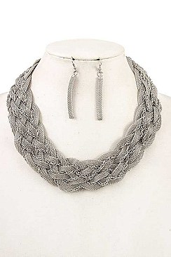 BRAIDED MESH CHAIN COLLAR NECKLACE SET