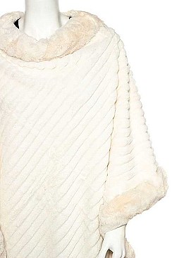 FAUX FUR PLEATED TRIM PONCHO