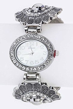 Stylish Crystal Flower Open Bangle Watch LA-1536
