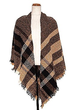 FRINGE TRIM PLAID BLANKET SCARF