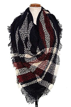 FRINGE TRIM PLAID BLANKET SCARF