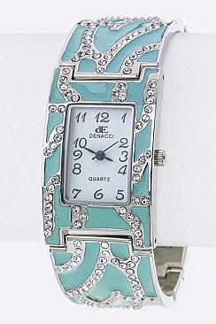 Fashionable Crystal & Enamel Bracelet Watch LA-OB068L4