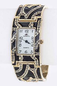 Fashionable Crystal & Enamel Bracelet Watch LA-OB068L4