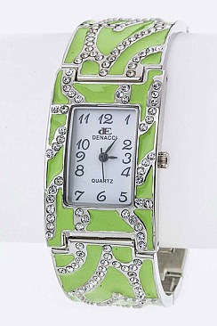 Fashionable Crystal & Enamel Bracelet Watch LA-OB068L4