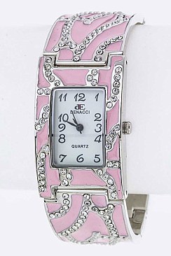 Fashionable Crystal & Enamel Bracelet Watch LA-OB068L4