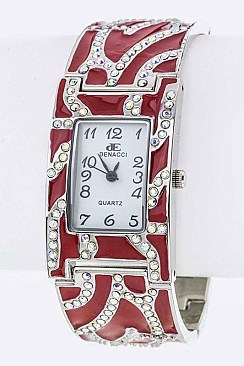 Fashionable Crystal & Enamel Bracelet Watch LA-OB068L4