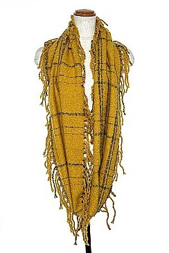 FRINGE TRIM SQUARE PATTERN INFINITY SCARF