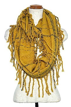 FRINGE TRIM SQUARE PATTERN INFINITY SCARF