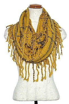 FRINGE TRIM SQUARE PATTERN INFINITY SCARF