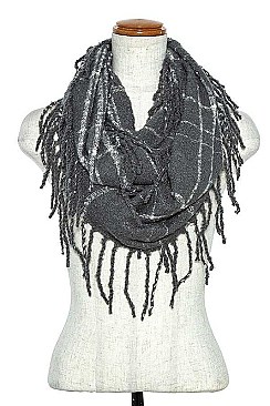 FRINGE TRIM SQUARE PATTERN INFINITY SCARF