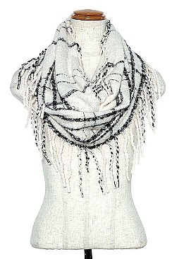 FRINGE TRIM SQUARE PATTERN INFINITY SCARF