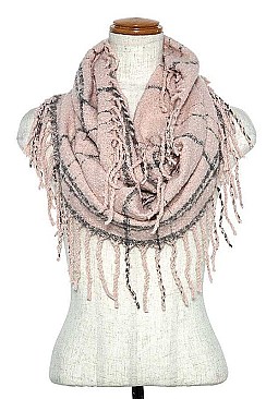 FRINGE TRIM SQUARE PATTERN INFINITY SCARF