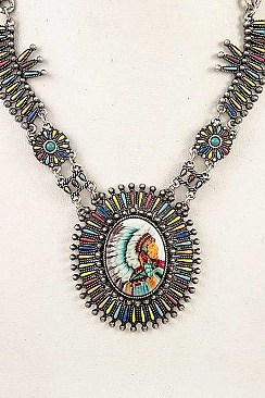 INDIAN CHIEF FRAMED ORNATE NECKLACE SET