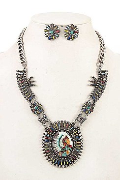 INDIAN CHIEF FRAMED ORNATE NECKLACE SET