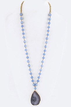 Stylish Mix Beads & Stone Slice Pendant Necklace LAON5210