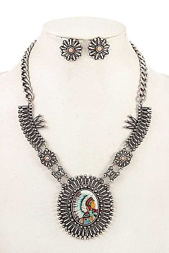 INDIAN CHIEF FRAMED ORNATE NECKLACE SET