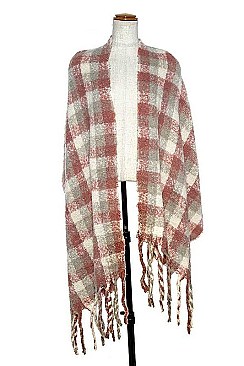 OBLONG CHECKERED FRINGE SCARF