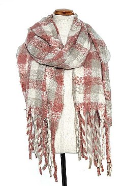 OBLONG CHECKERED FRINGE SCARF