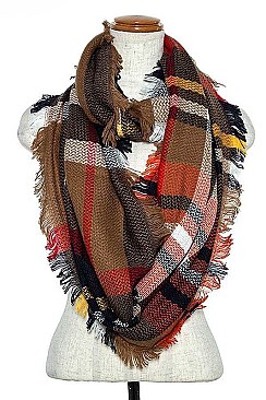 FRINGED PLAID PATTERN INFINITY SCARF