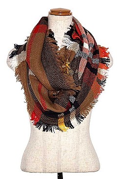 FRINGED PLAID PATTERN INFINITY SCARF