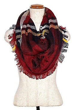 FRINGED PLAID PATTERN INFINITY SCARF