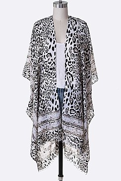 Raw Edge Cheetah Printed Kimono