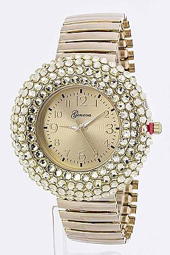 Fashionable Crystal Bezel Stretch Bracelet Watch LA-484STR