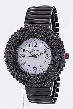 Fashionable Crystal Bezel Stretch Bracelet Watch LA-484STR