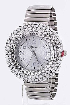 Fashionable Crystal Bezel Stretch Bracelet Watch LA-484STR